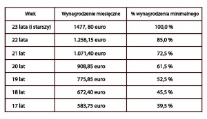 Tab.2  Minimalne stawki wynagrodzeń brutto od lipca 2013 roku w Holandii - źródło: opracowanie własne