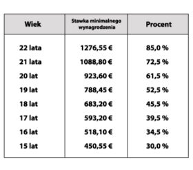 Tab.2 Minimalne wynagrodzenie brutto w zależności od wieku pracownika - źródło: opracowanie własne.