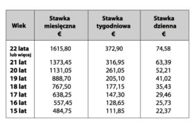 Tab.6 Minimalne wynagrodzenie brutto w zależności od wieku pracownika obowiązujące od 1 stycznia 2019 roku.